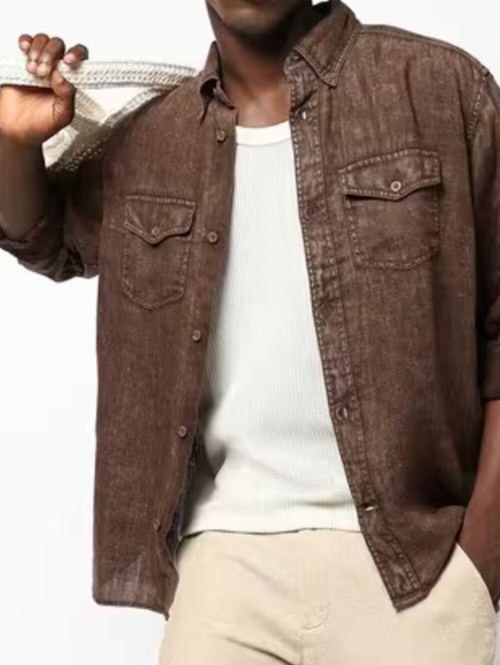 GAP Linen Button-Down Shirt Chocolate Brown Utility Fall Winter